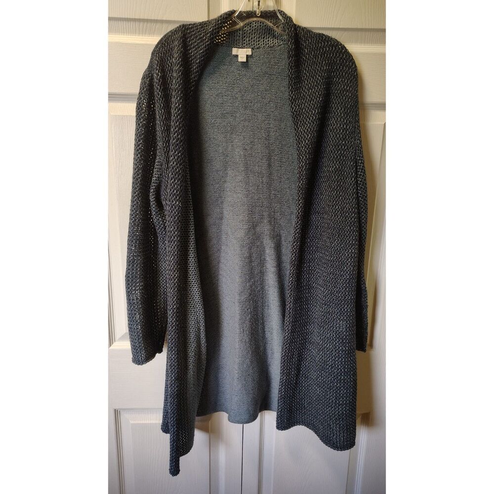J. Jill Size Large Long Sleeve Open Front Cardigan Sweater Blue Textured Wool